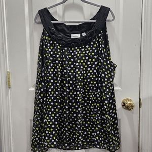Avenue Black and Green Polka Dot Sleeveless Blouse Size 26/28